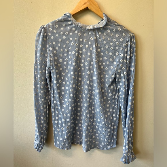 Zara Long Sleeve Ruffle Cuff Neck Embroidered Boho Peasant Daisy Print top - Picture 5 of 5